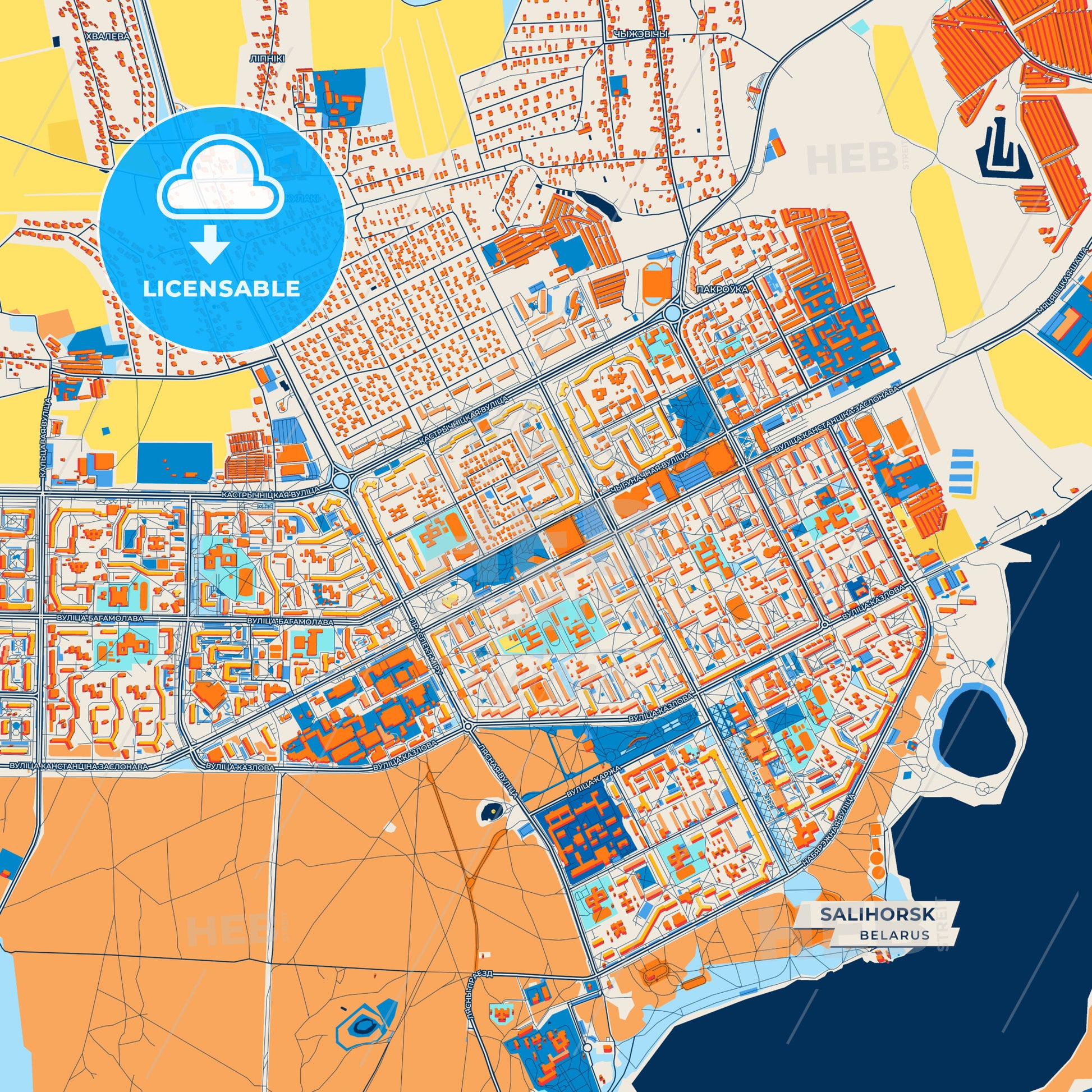 Canvas Print Template of Salihorsk Street Map