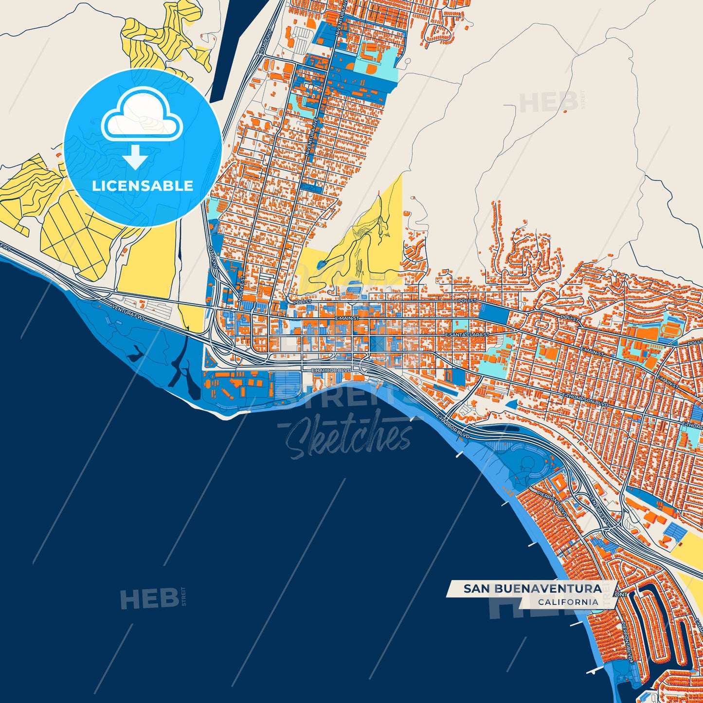 Canvas Print Template of San Buenaventura Street Map