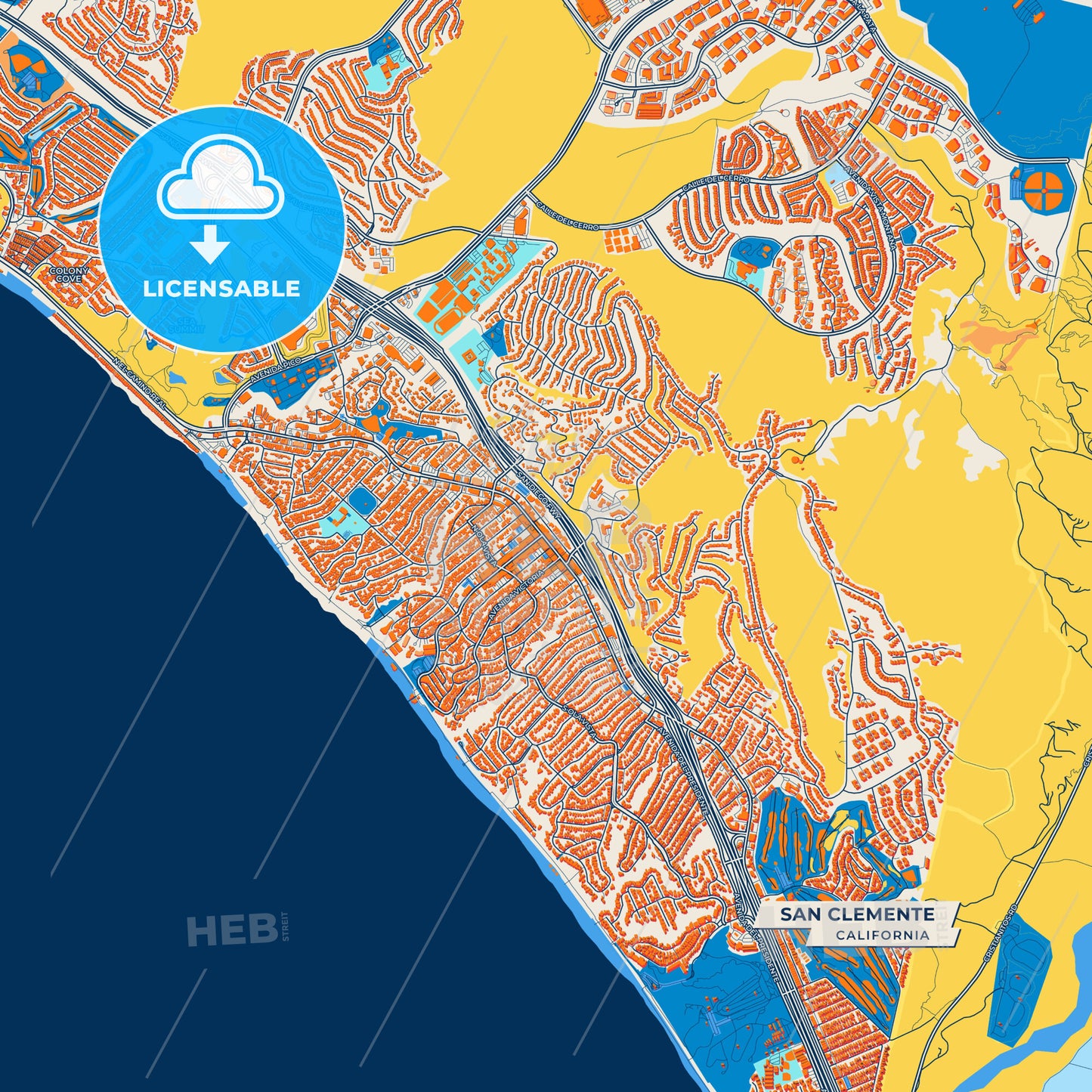 Canvas Print Template of San Clemente Street Map