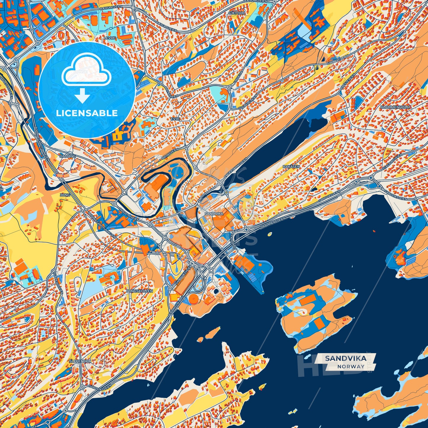 Canvas Print Template of Sandvika Street Map