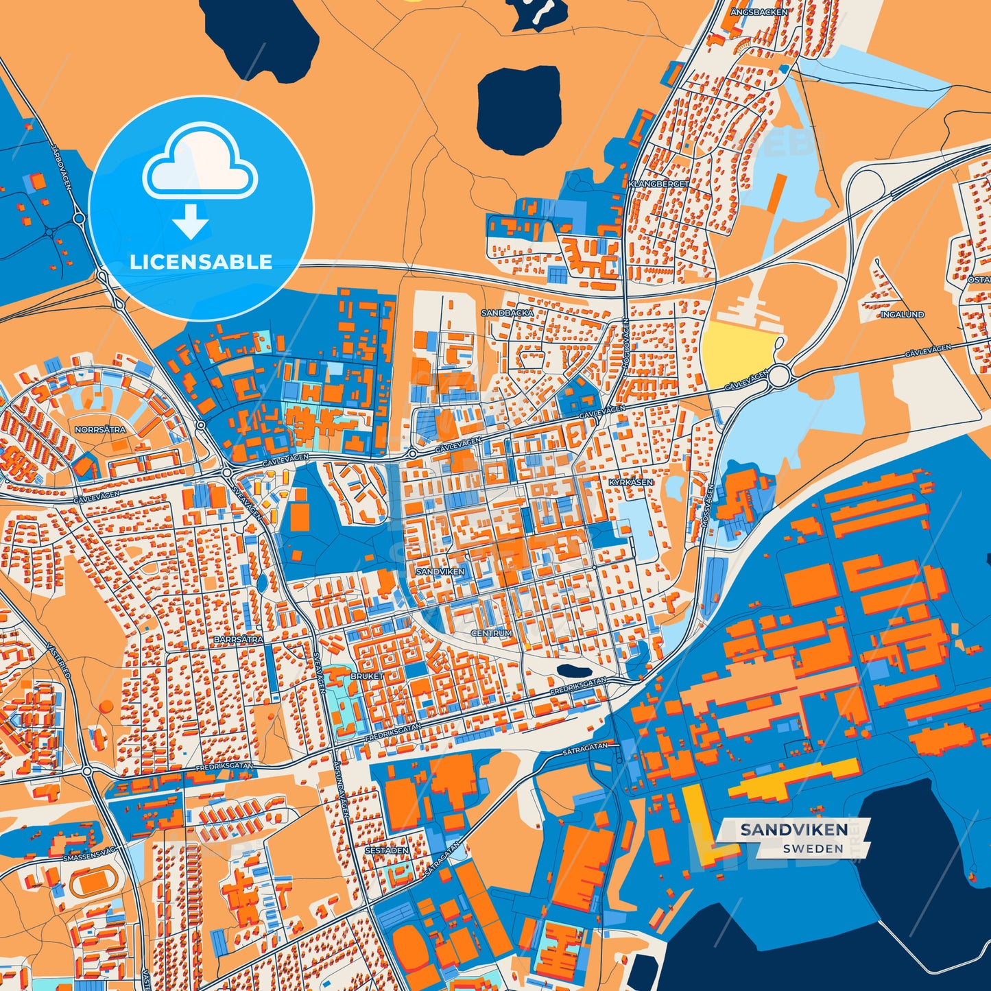Canvas Print Template of Sandviken Street Map