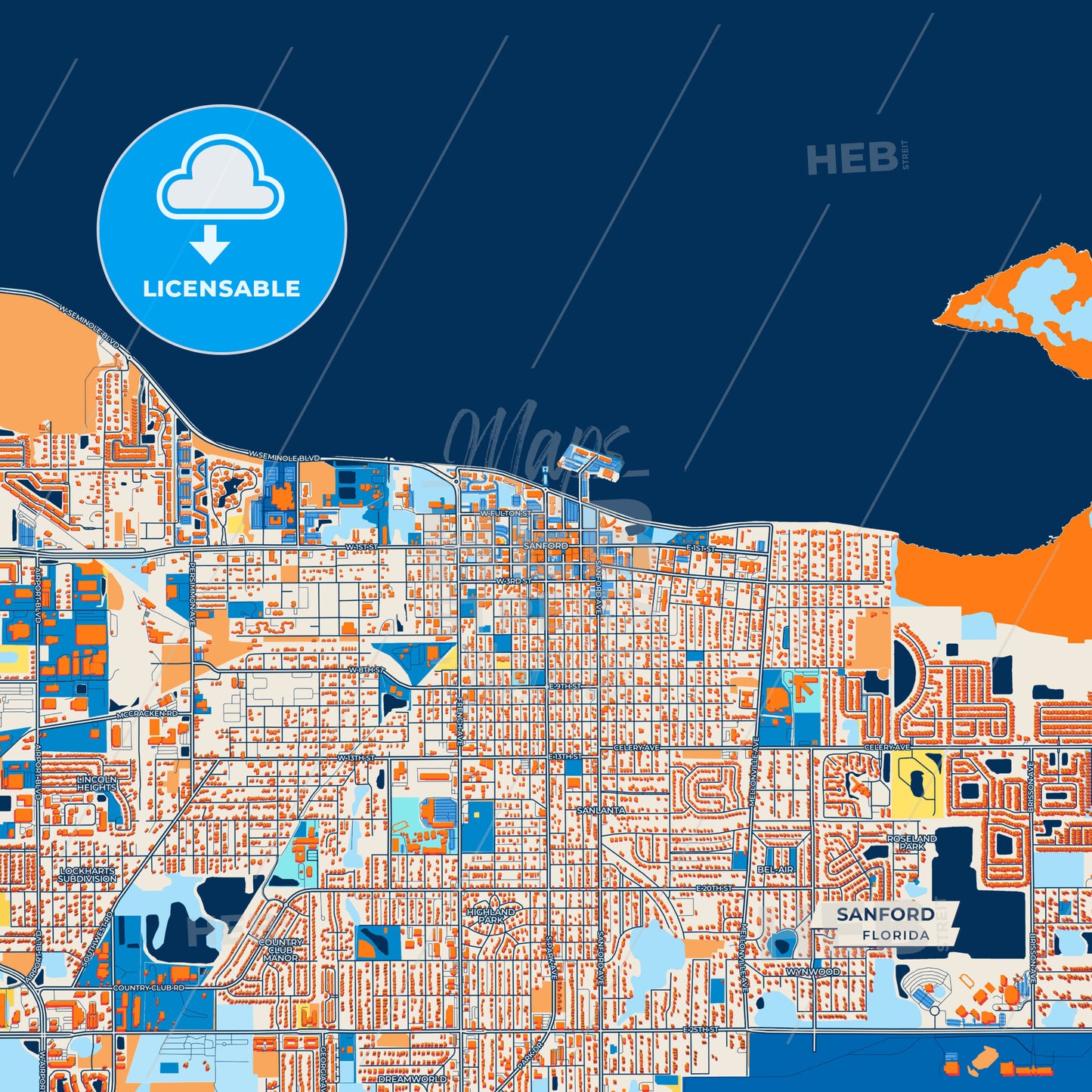 Canvas Print Template of Sanford Street Map