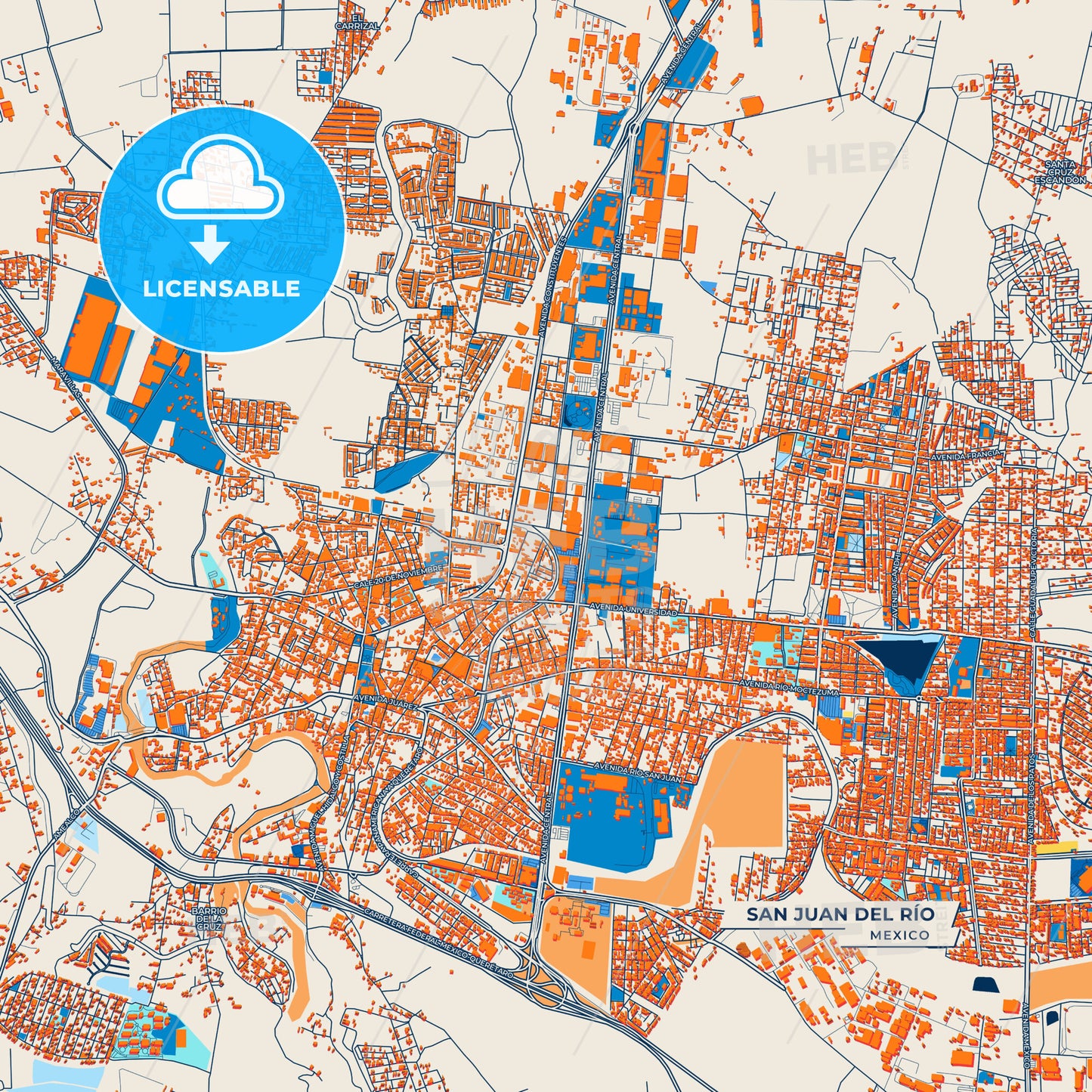 Canvas Print Template of San Juan del Río Street Map