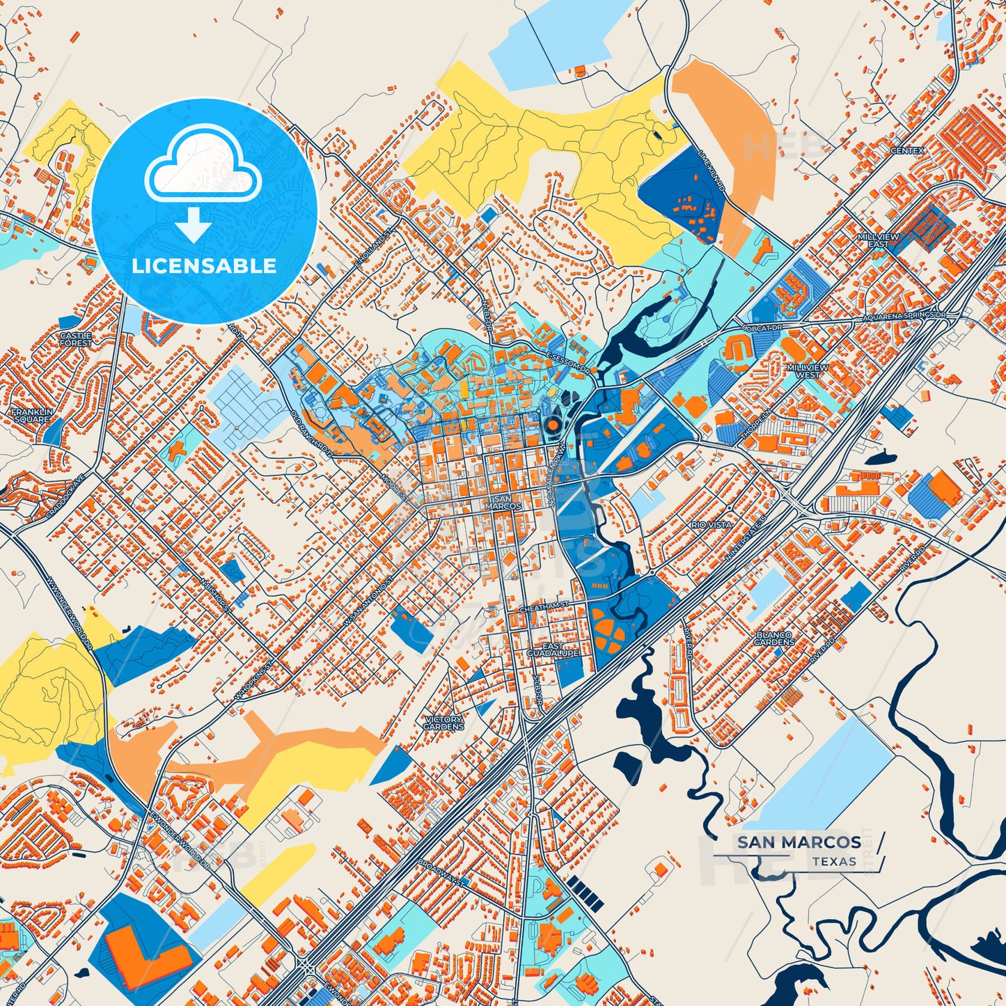 Canvas Print Template of San Marcos Street Map