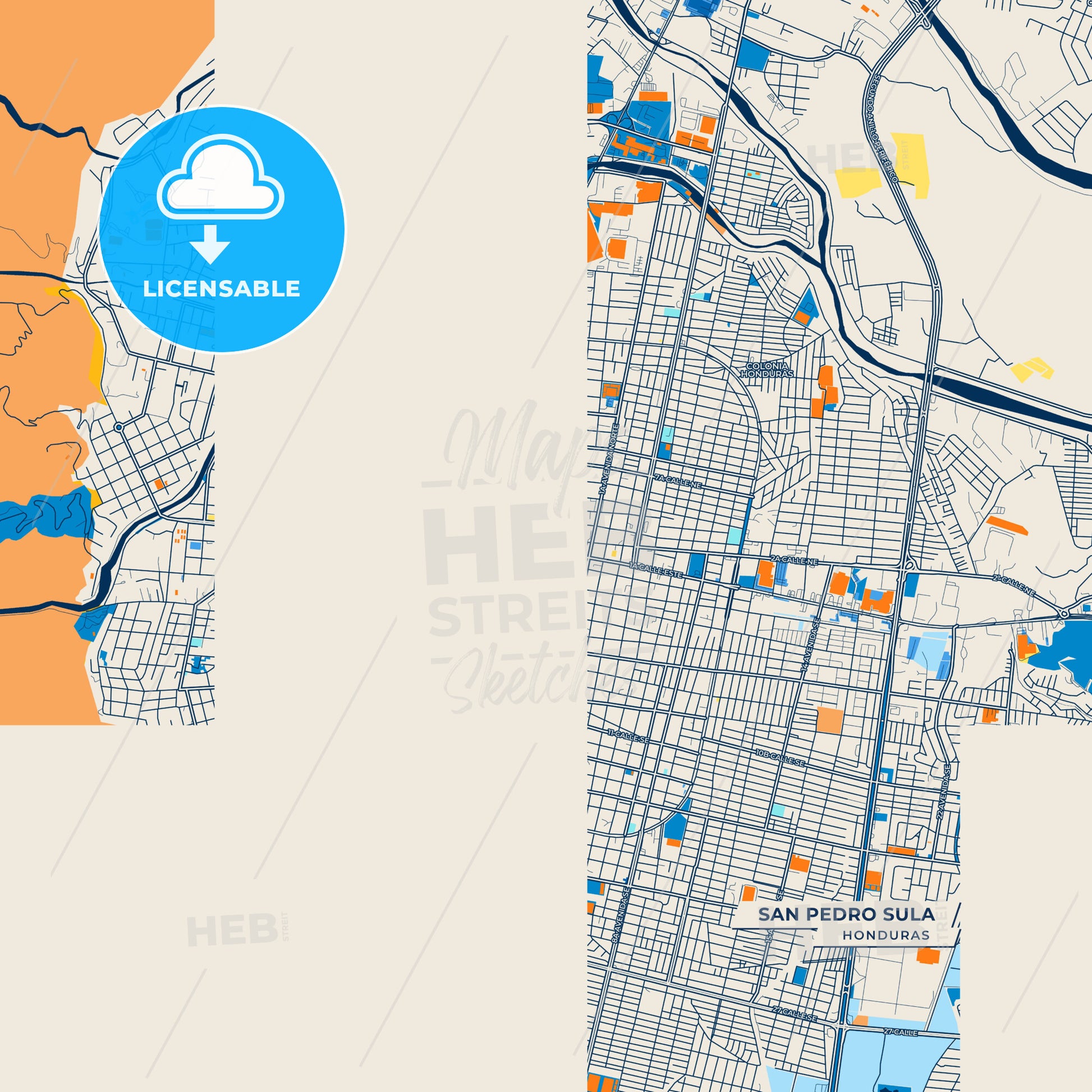 Canvas Print Template of San Pedro Sula Street Map