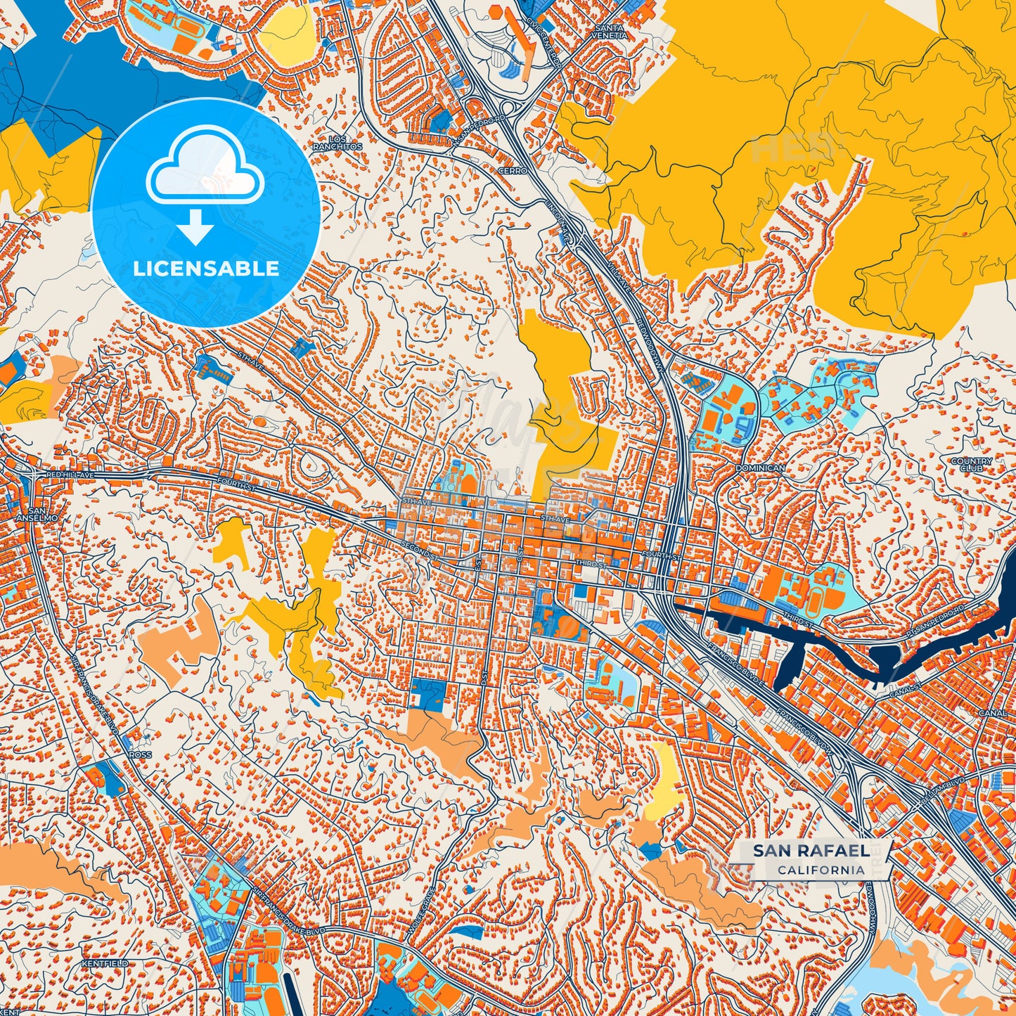 Canvas Print Template of San Rafael Street Map