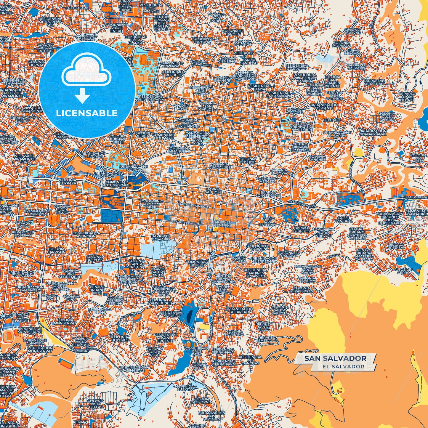 Canvas Print Template of San Salvador Street Map