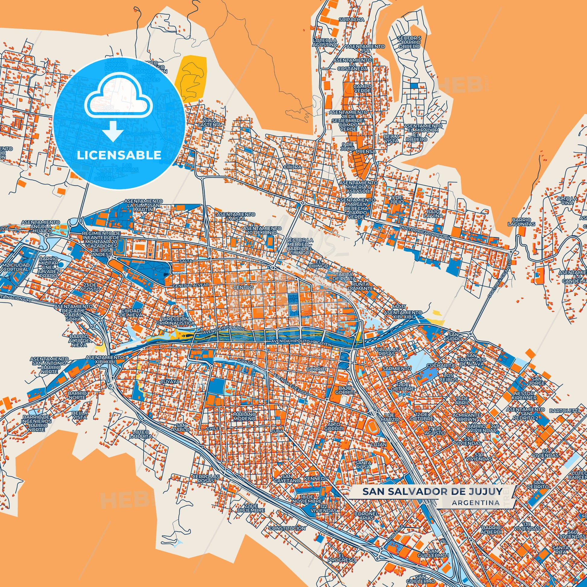 Canvas Print Template of San Salvador de Jujuy Street Map