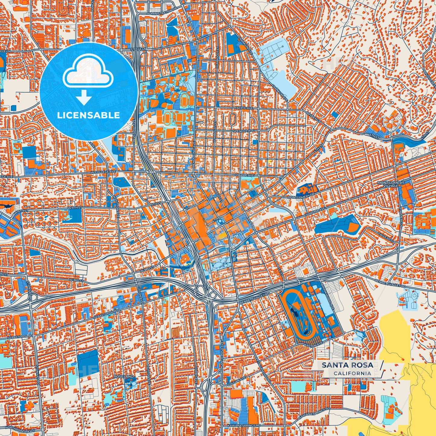 Canvas Print Template of Santa Rosa Street Map