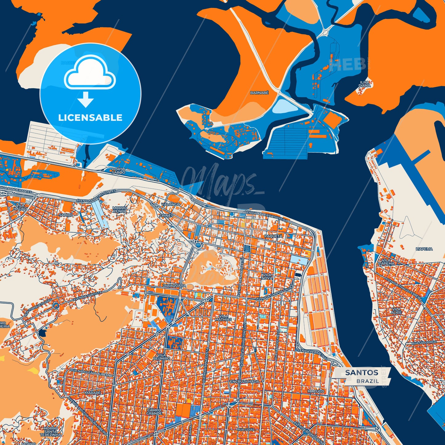 Canvas Print Template of Santos Street Map