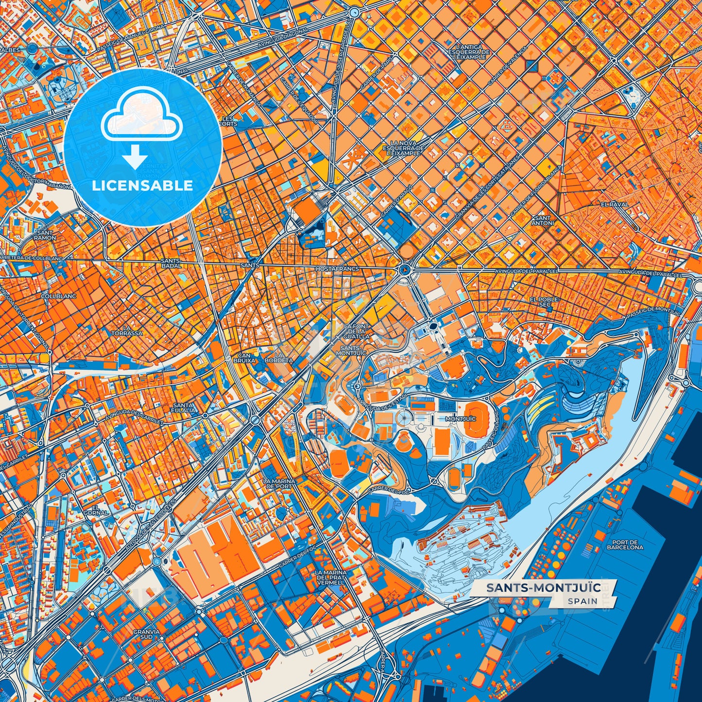 Canvas Print Template of Sants-Montjuïc Street Map