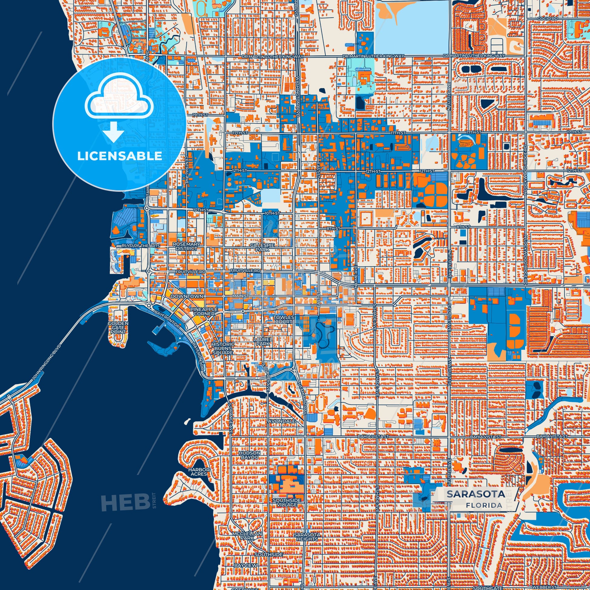 Canvas Print Template of Sarasota Street Map