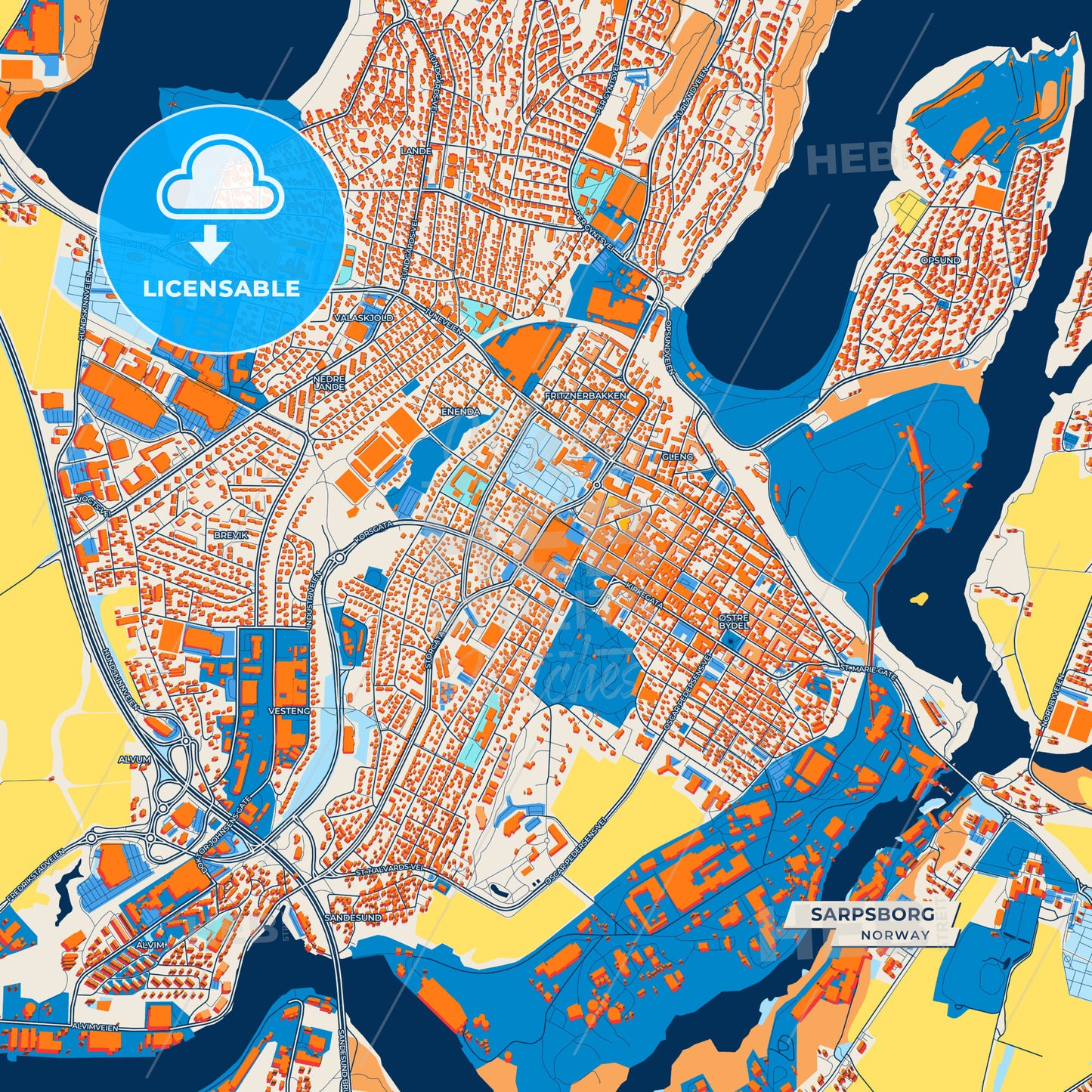 Canvas Print Template of Sarpsborg Street Map