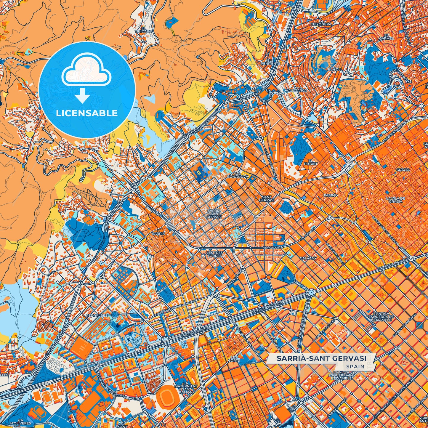 Canvas Print Template of Sarrià-Sant Gervasi Street Map