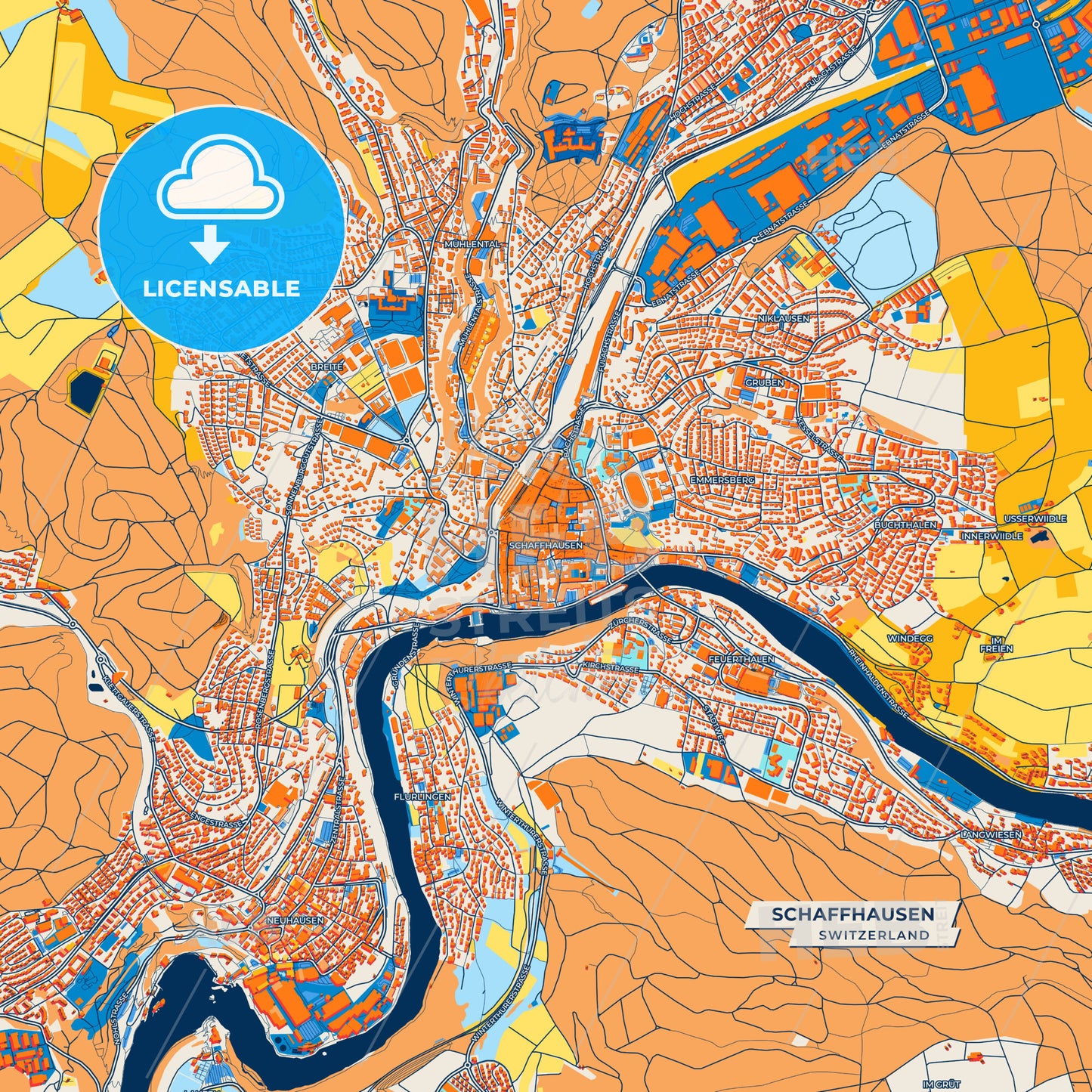 Canvas Print Template of Schaffhausen Street Map