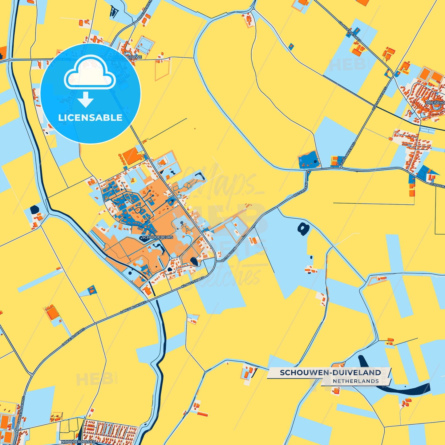 Canvas Print Template of Schouwen-Duiveland Street Map