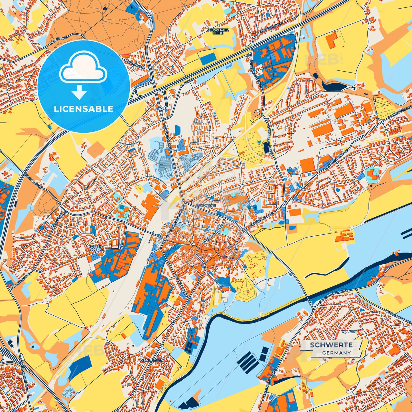 Canvas Print Template of Schwerte Street Map