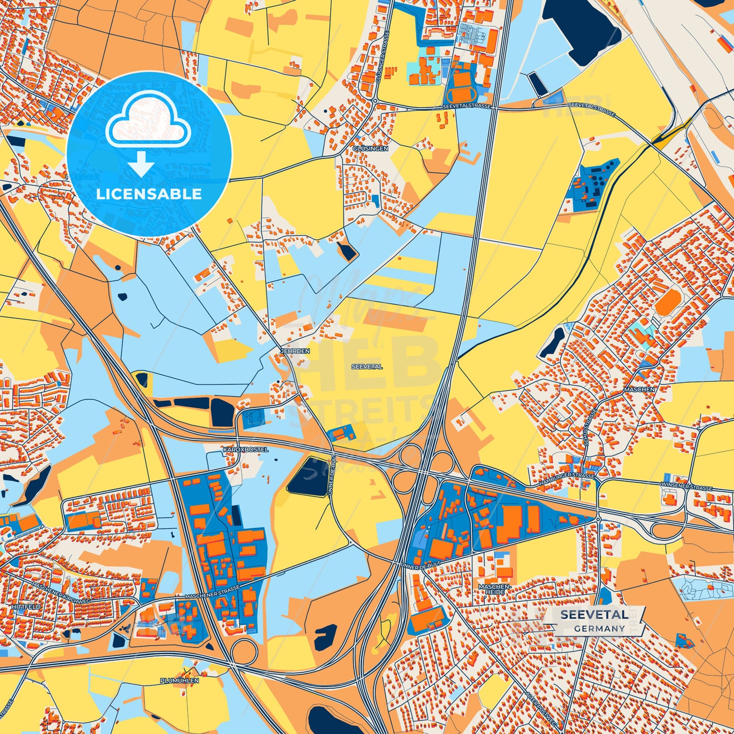 Canvas Print Template of Seevetal Street Map