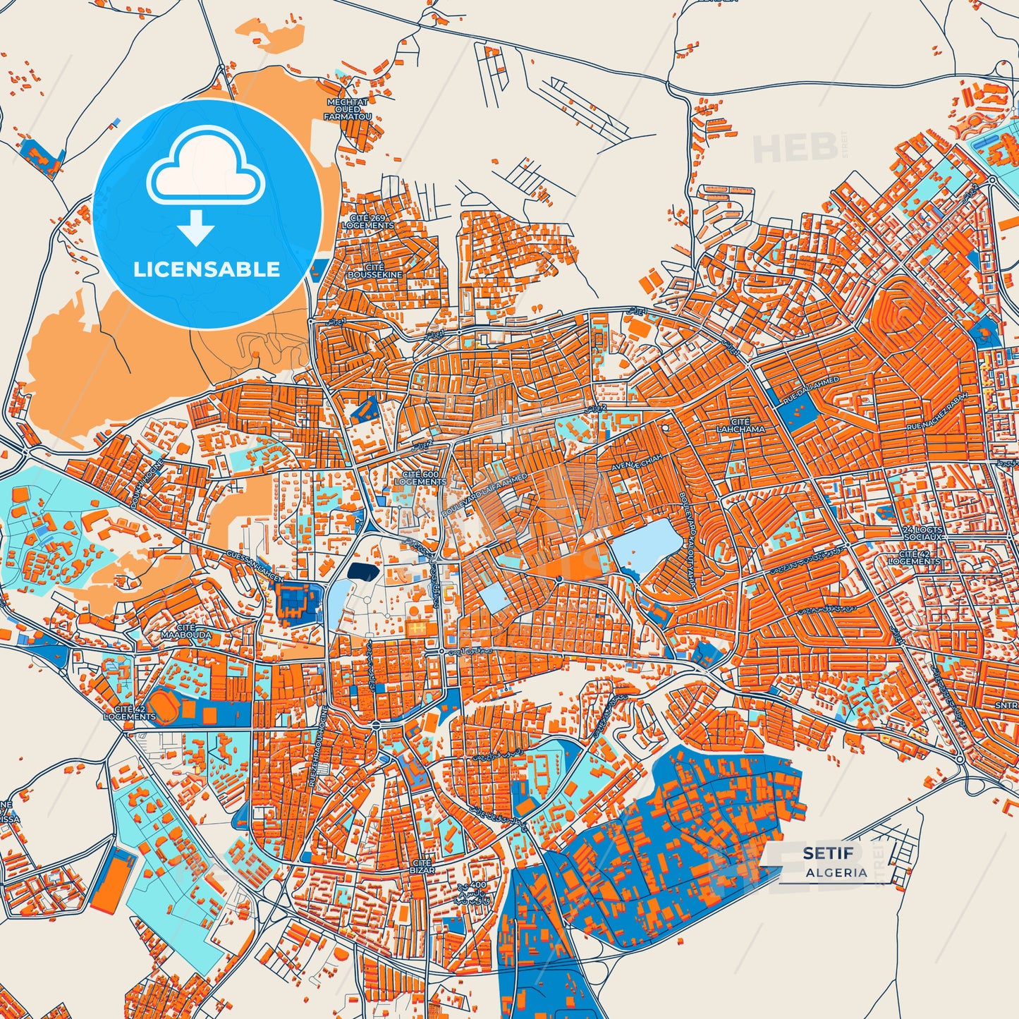 Canvas Print Template of Setif Street Map