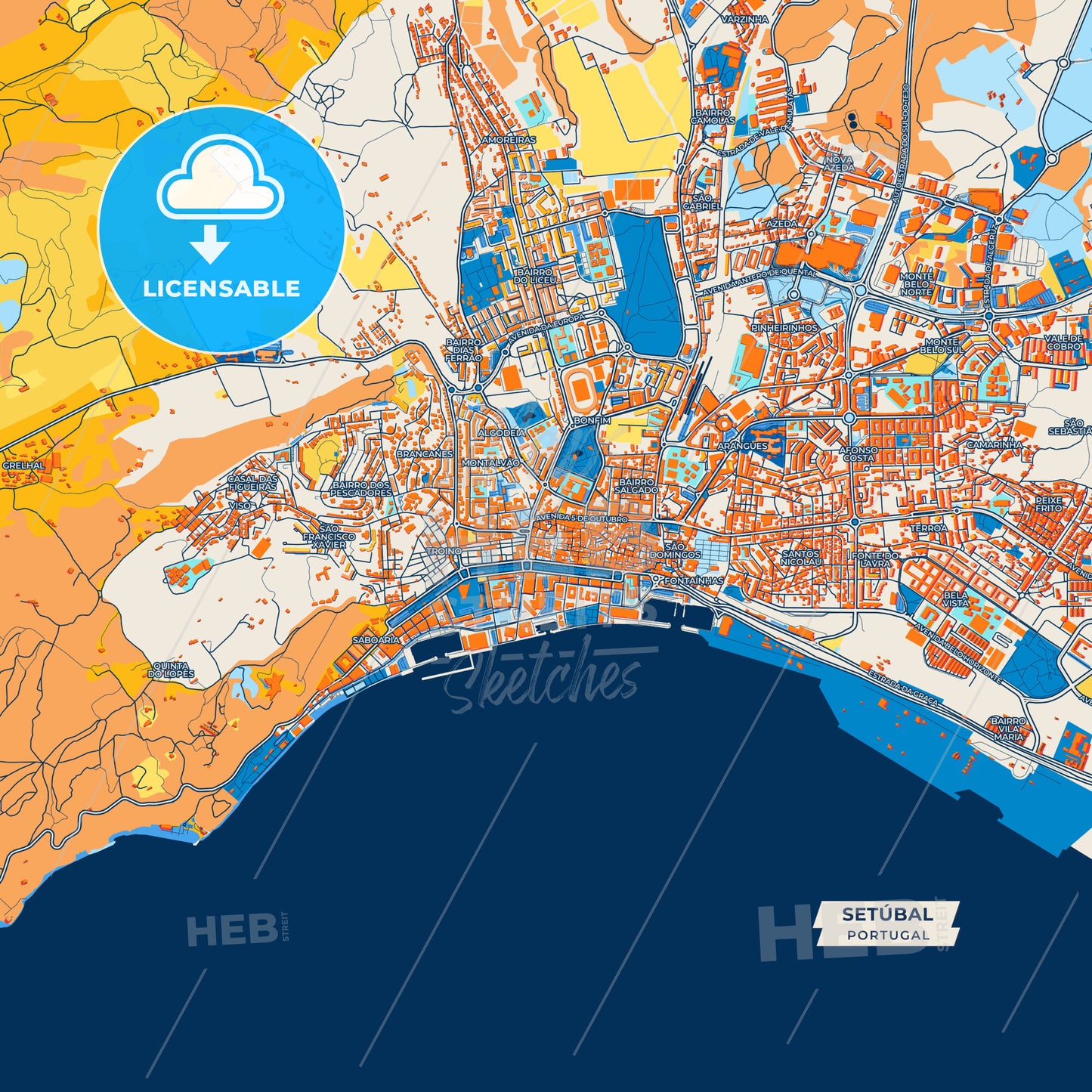 Canvas Print Template of Setúbal Street Map