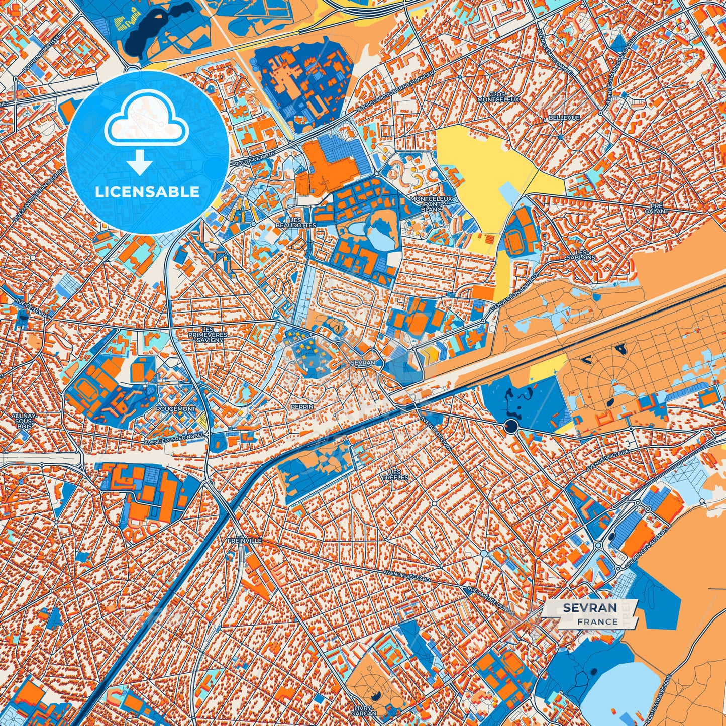 Canvas Print Template of Sevran Street Map