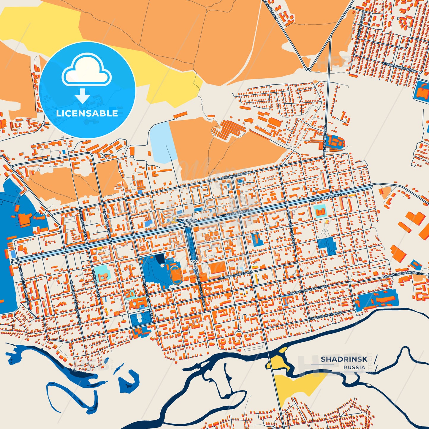 Canvas Print Template of Shadrinsk Street Map