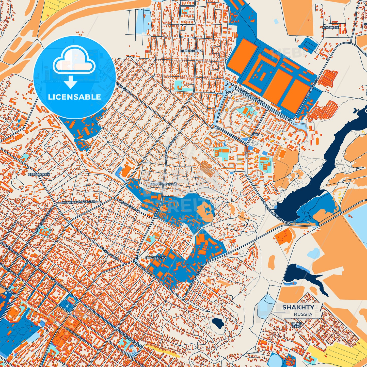 Canvas Print Template of Shakhty Street Map