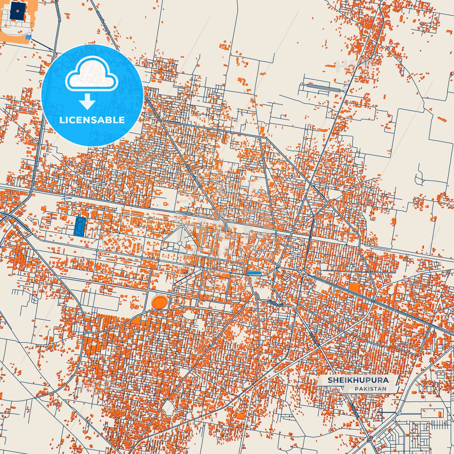 Canvas Print Template of Sheikhupura Street Map