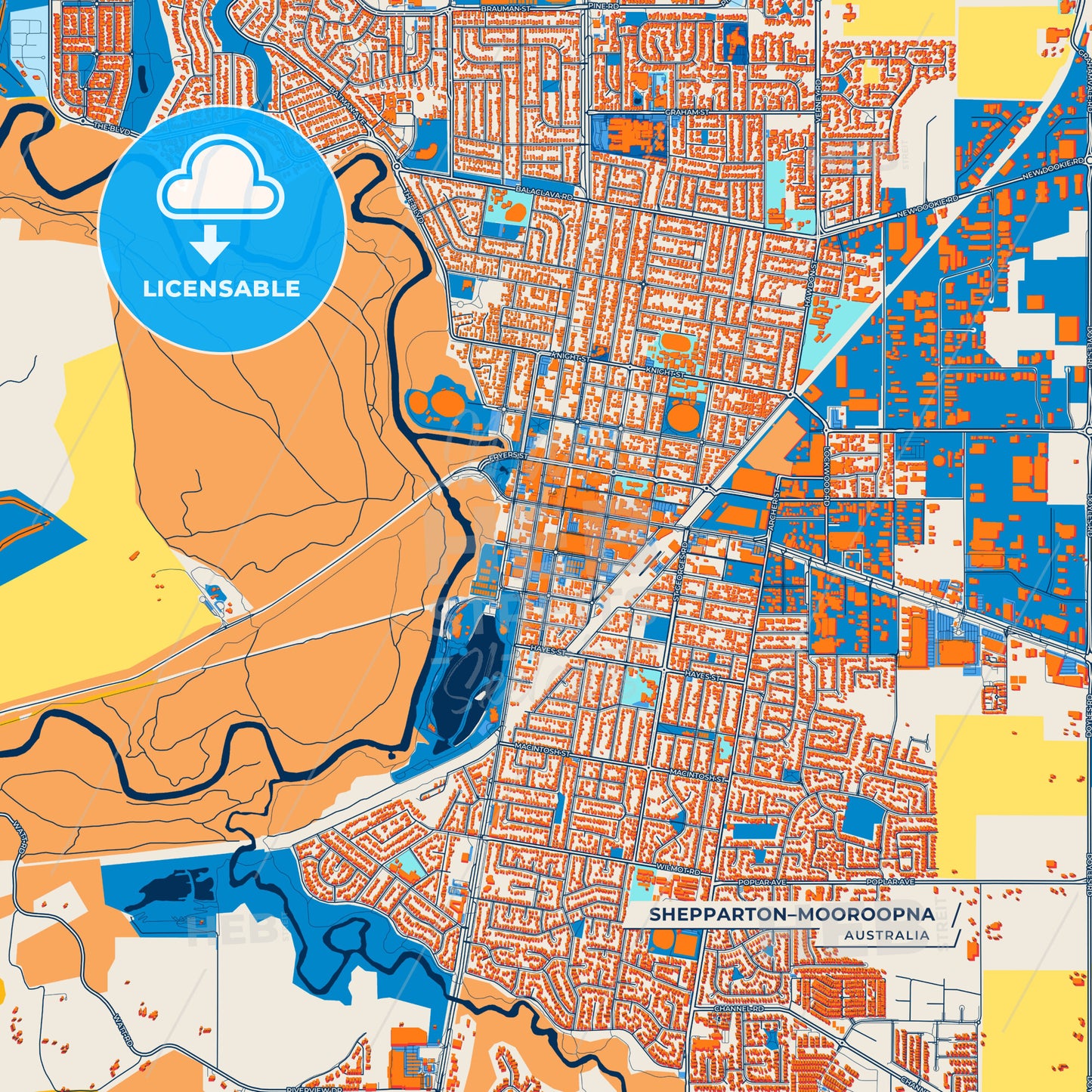 Canvas Print Template of Shepparton–Mooroopna Street Map