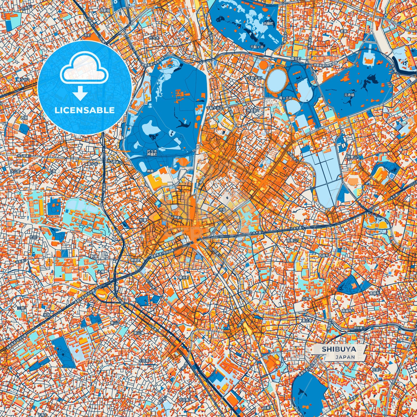 Canvas Print Template of Shibuya Street Map