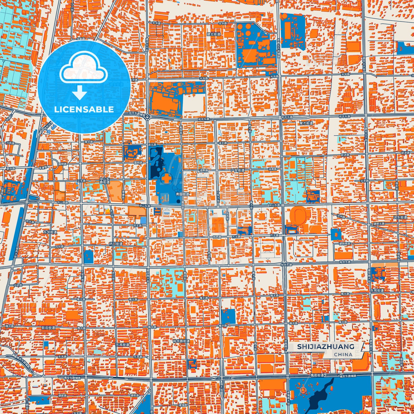 Canvas Print Template of Shijiazhuang Street Map
