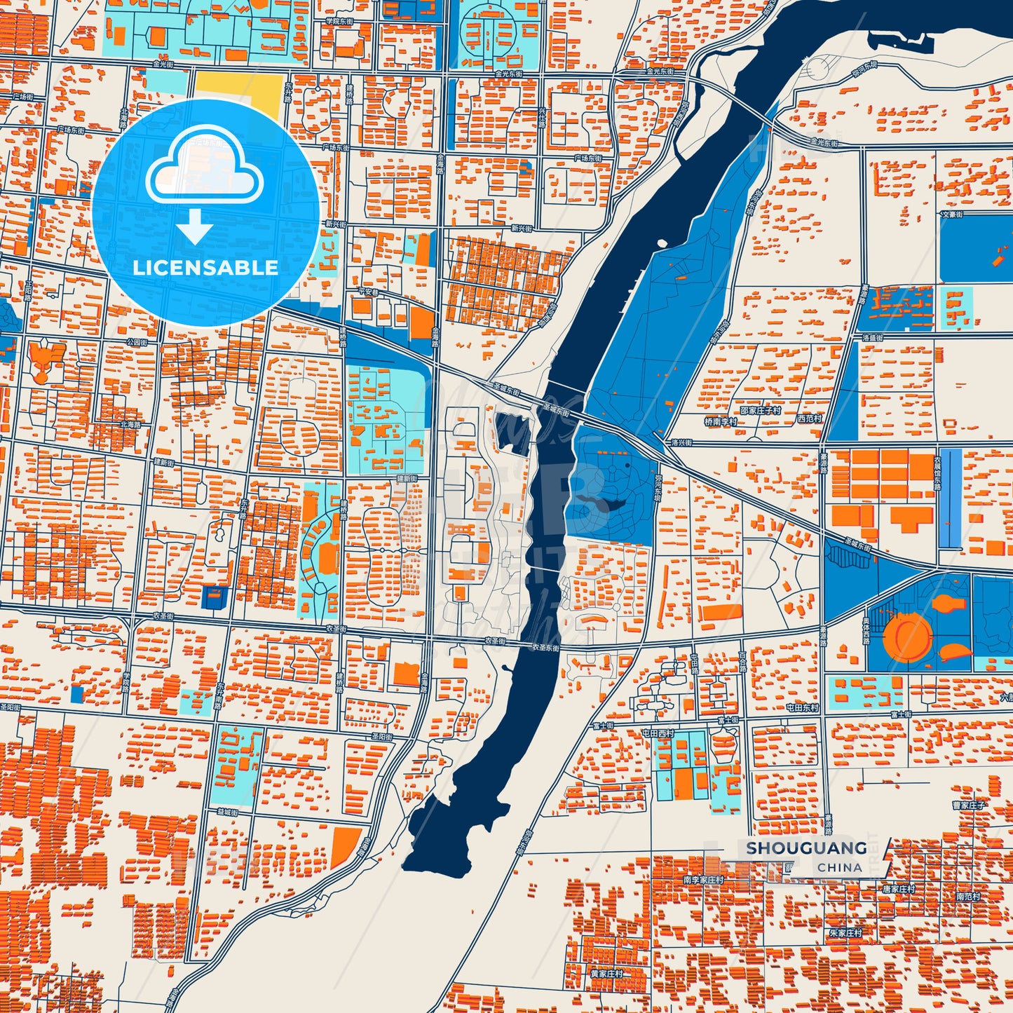 Canvas Print Template of Shouguang Street Map