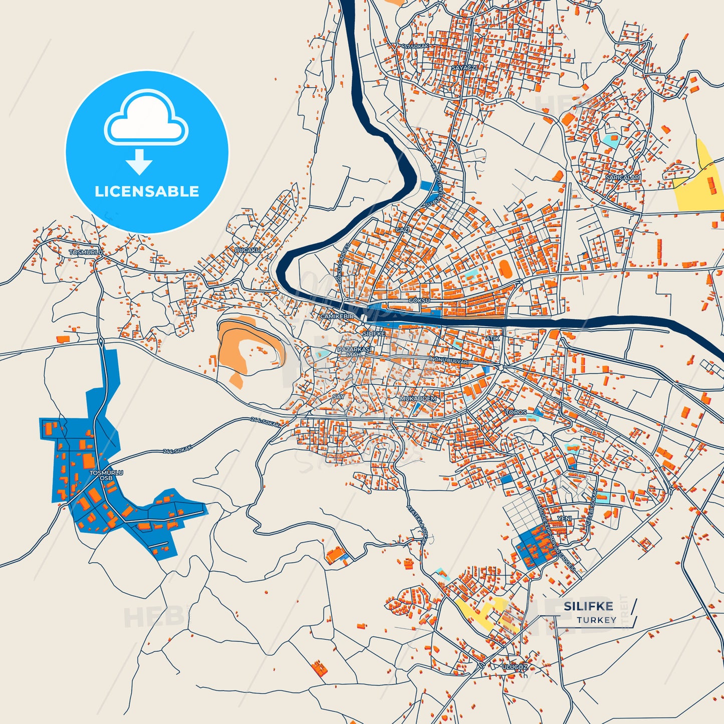 Canvas Print Template of Silifke Street Map