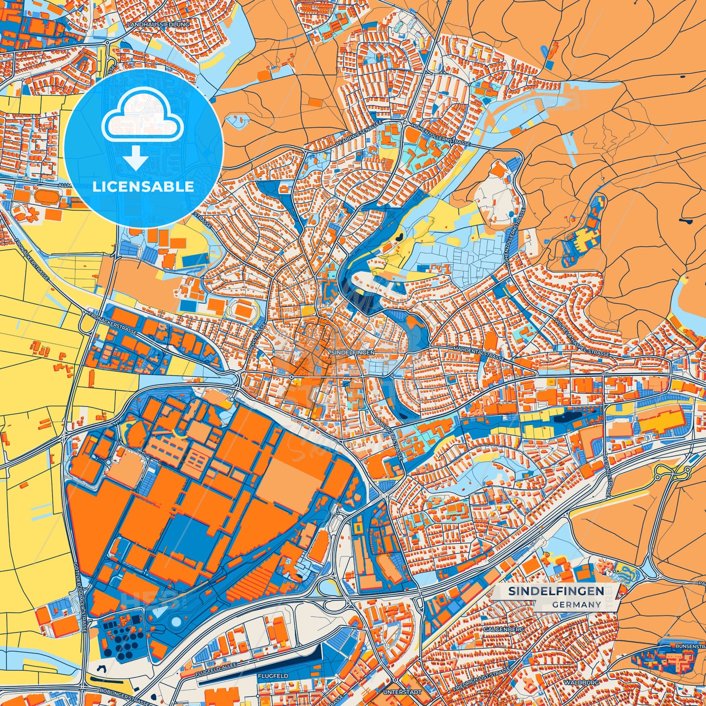 Canvas Print Template of Sindelfingen Street Map