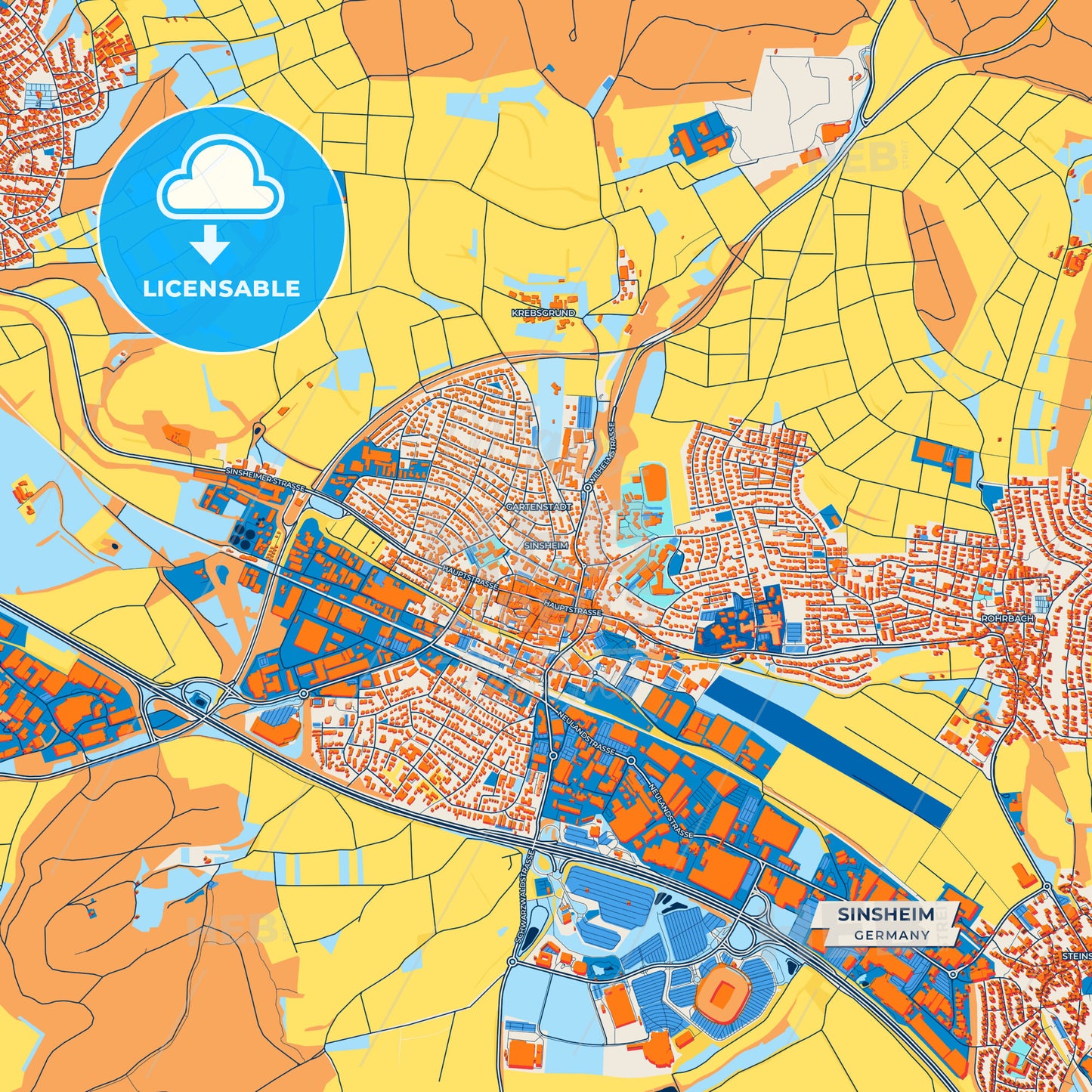 Canvas Print Template of Sinsheim Street Map
