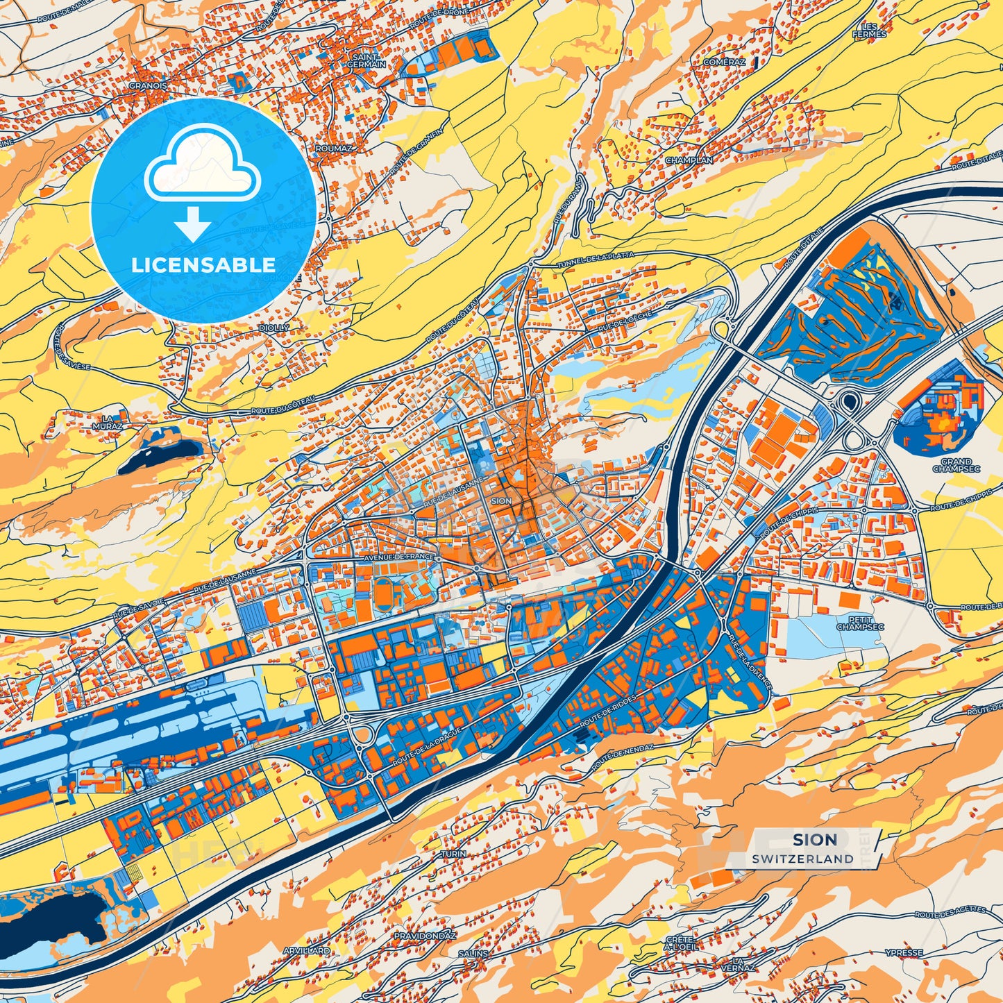 Canvas Print Template of Sion Street Map