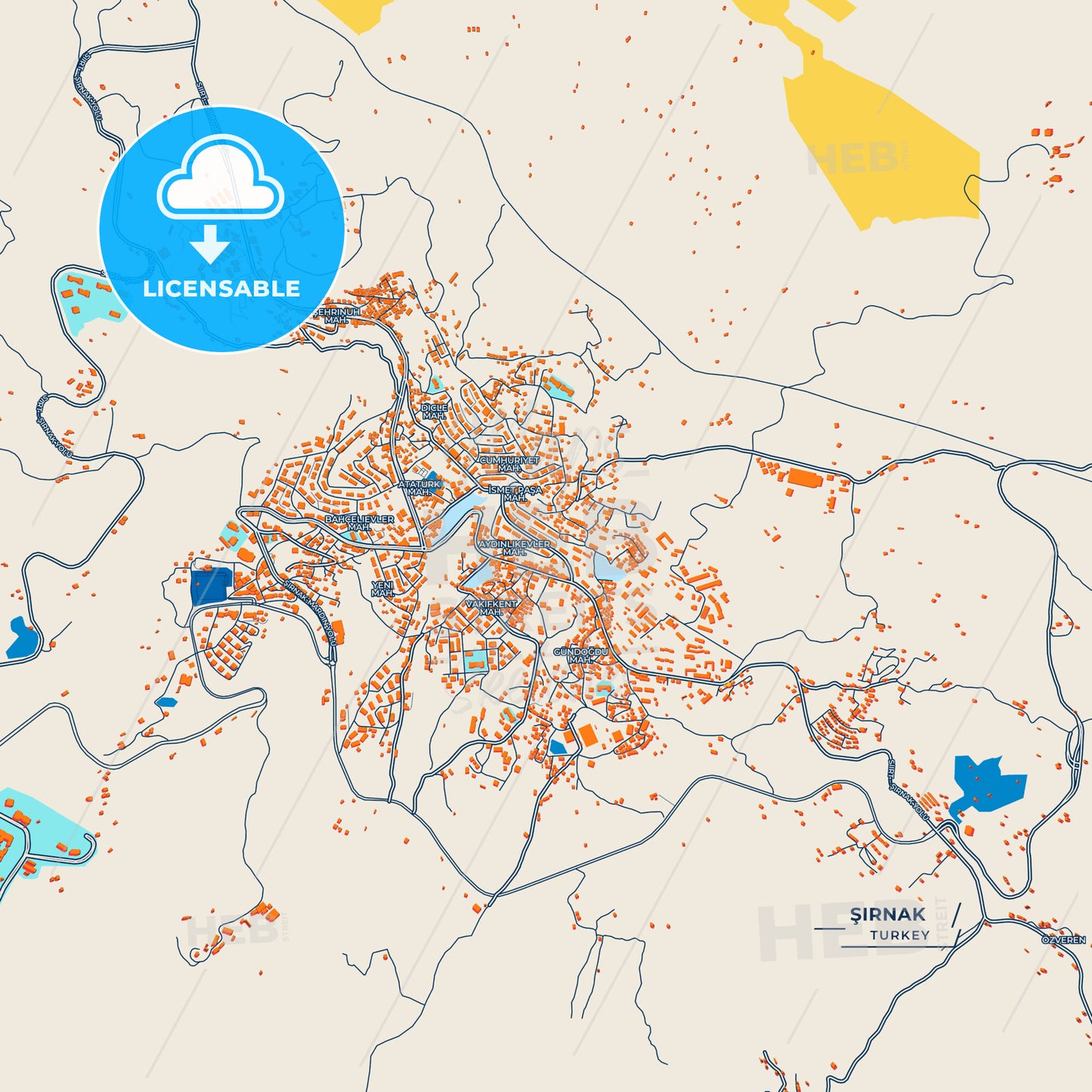 Canvas Print Template of Şırnak Street Map