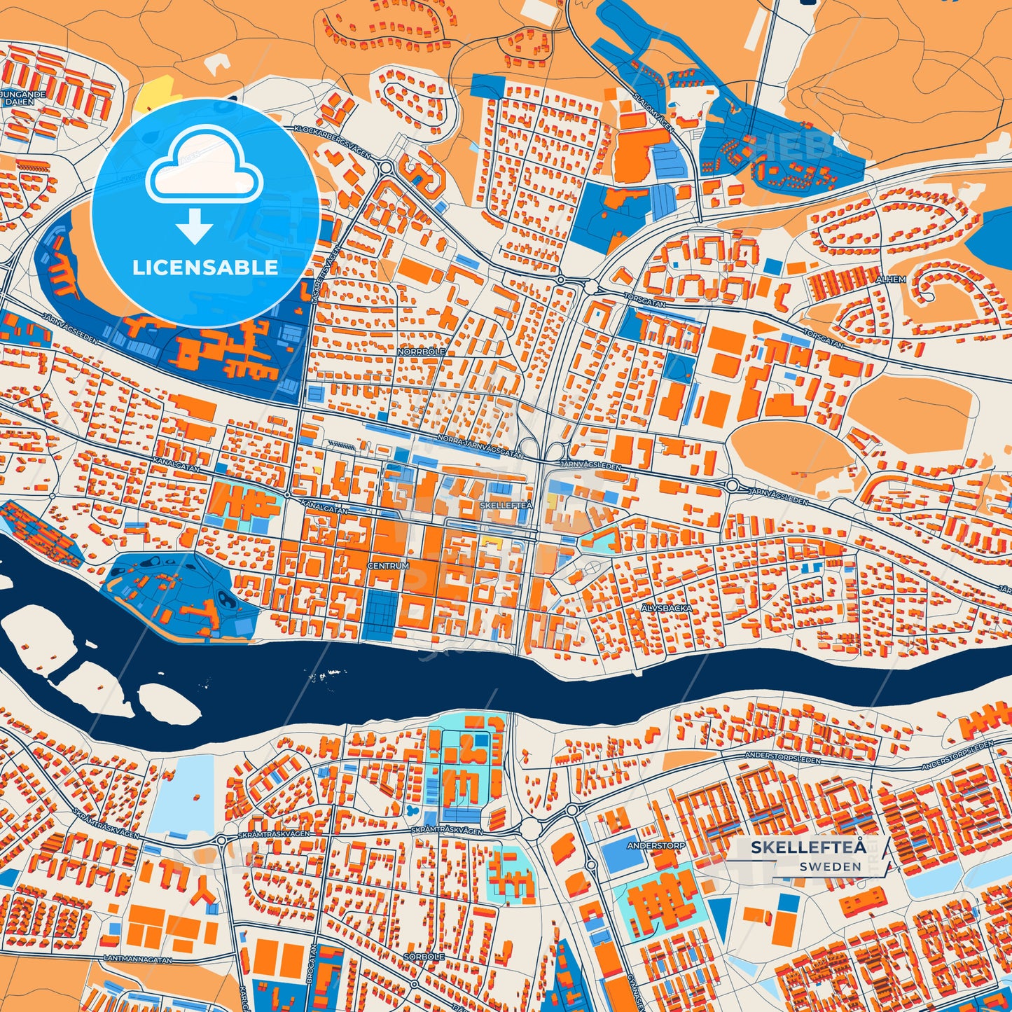 Canvas Print Template of Skellefteå Street Map