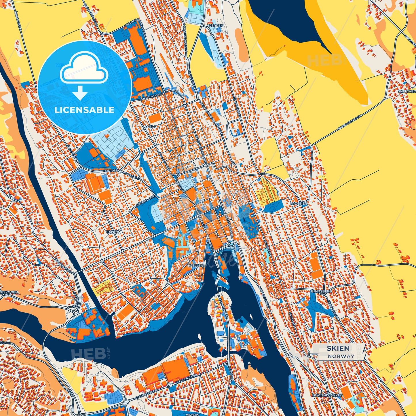 Canvas Print Template of Skien Street Map