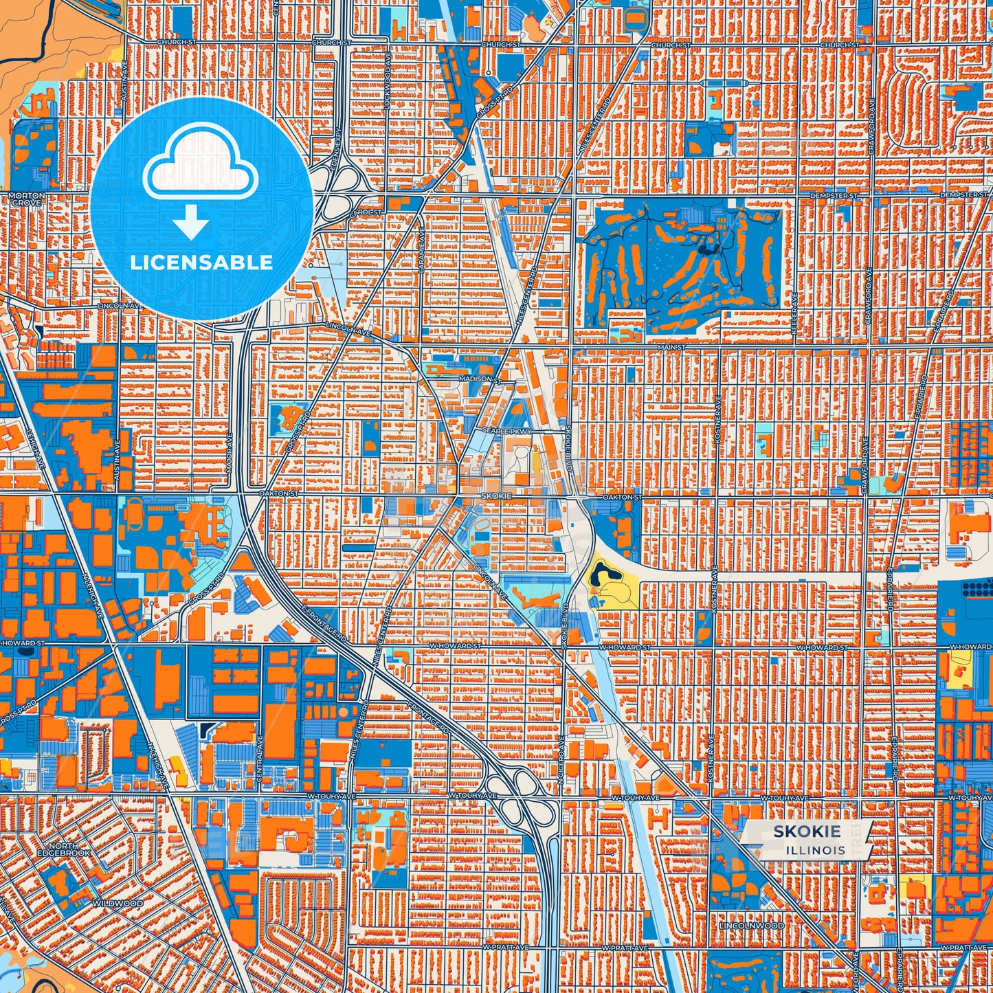 Canvas Print Template of Skokie Street Map