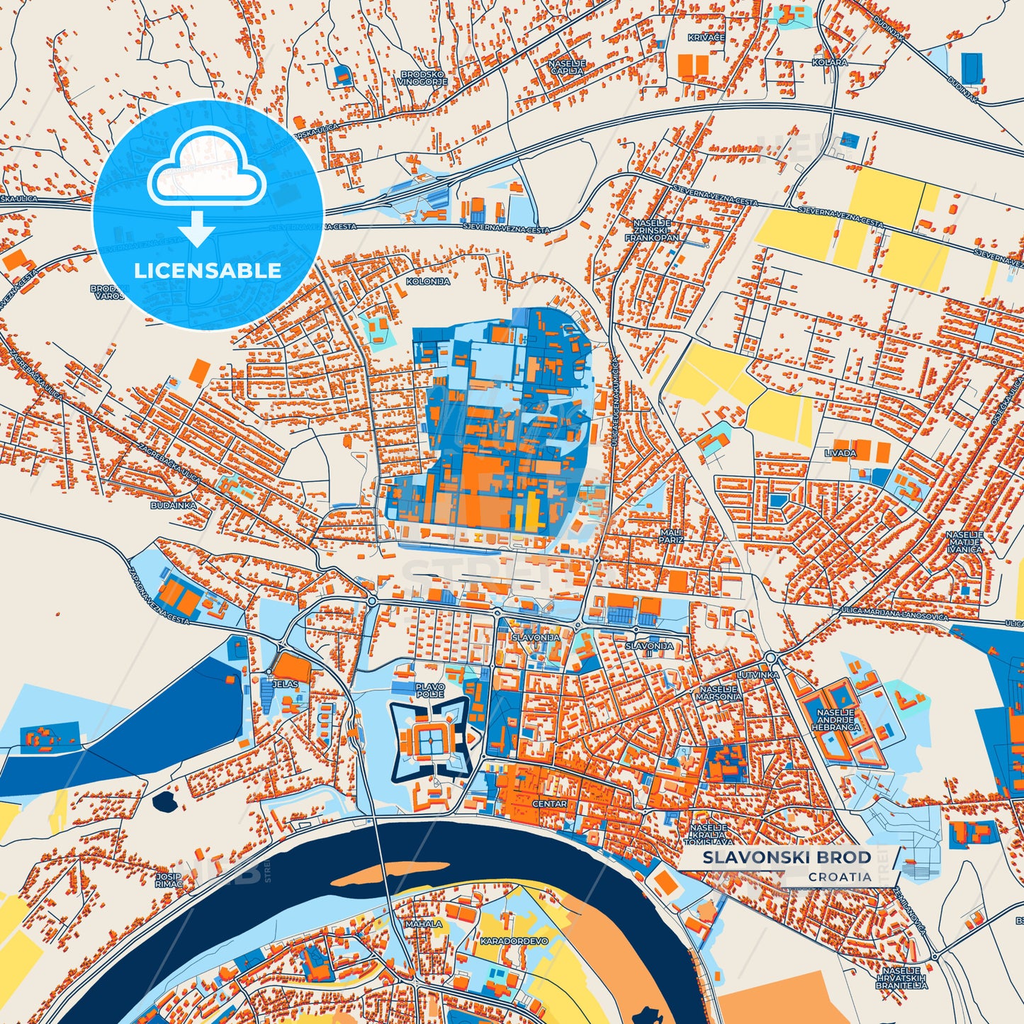 Canvas Print Template of Slavonski Brod Street Map
