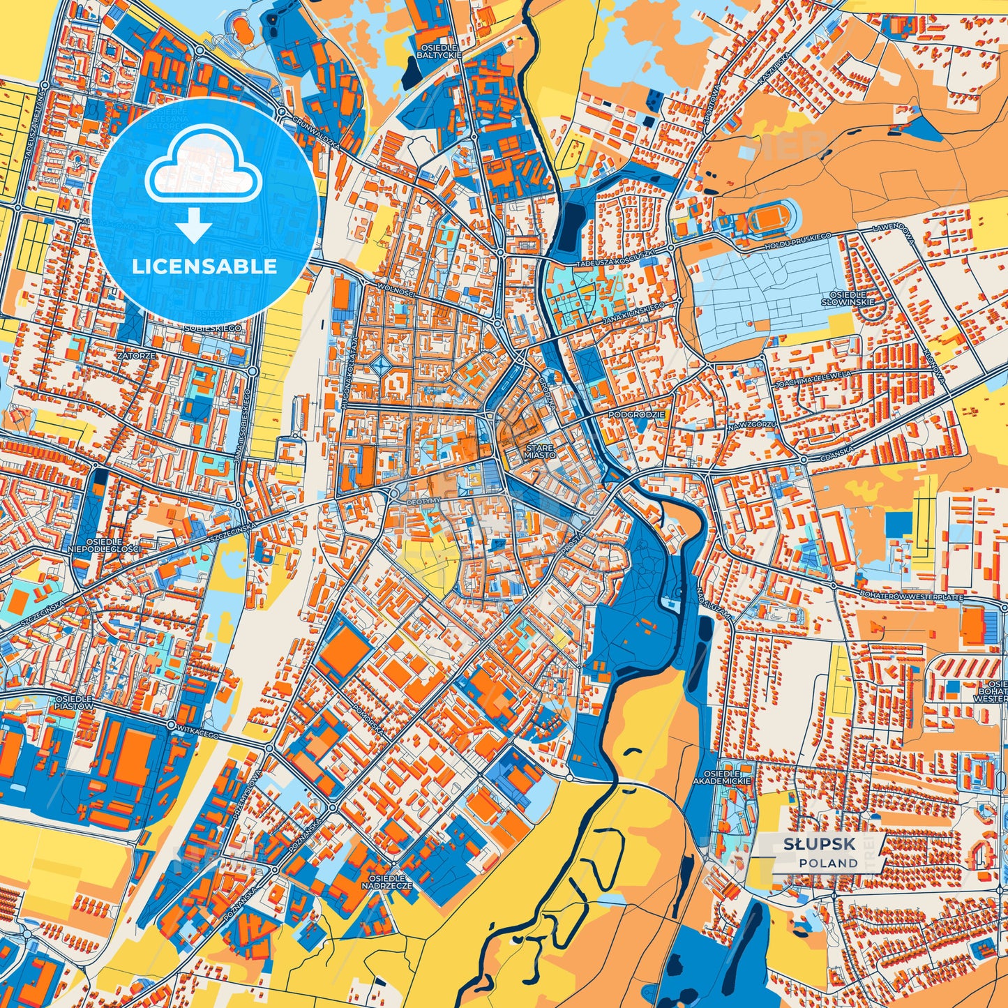 Canvas Print Template of Słupsk Street Map