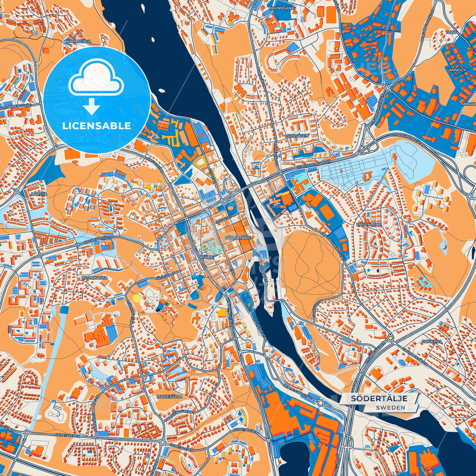 Canvas Print Template of Södertälje Street Map
