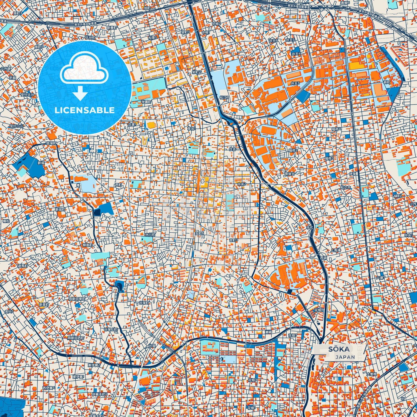 Canvas Print Template of Sōka Street Map