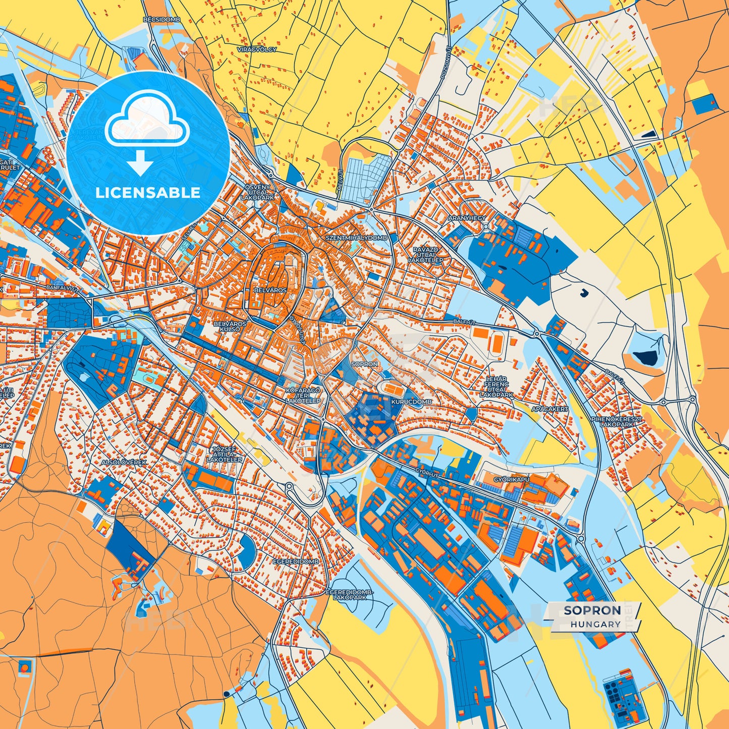 Canvas Print Template of Sopron Street Map