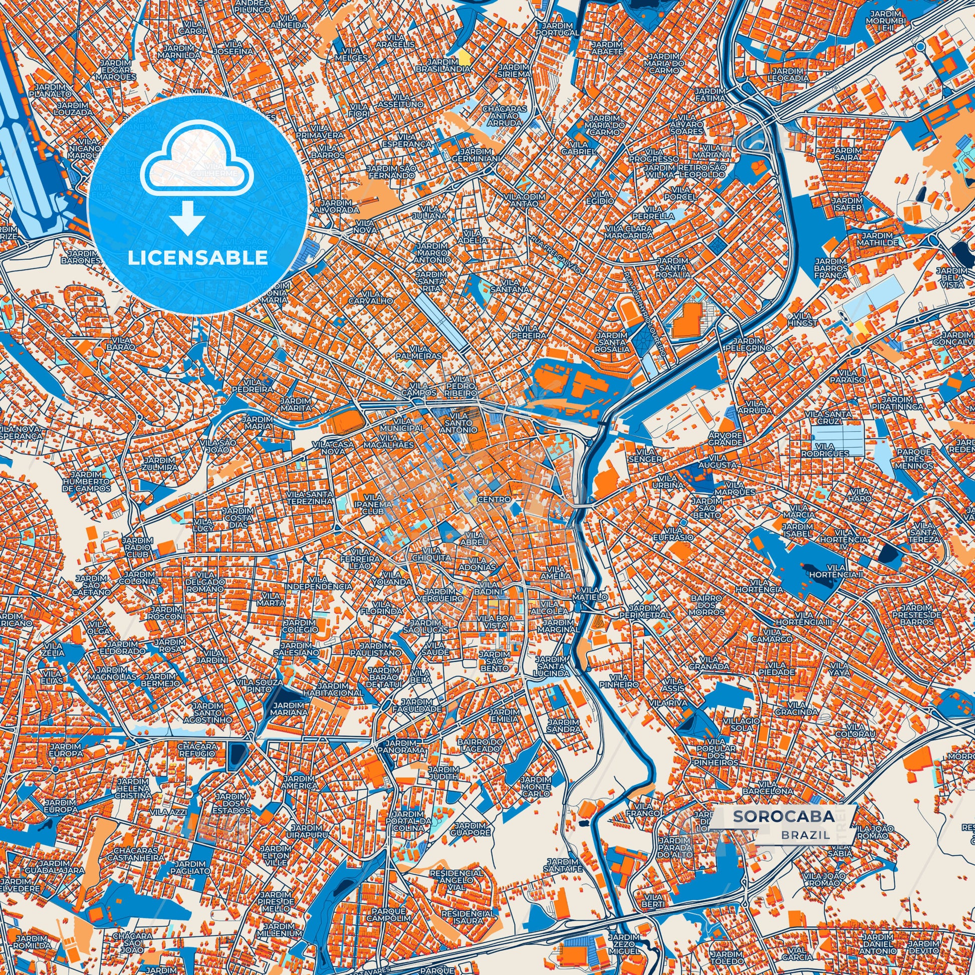 Canvas Print Template of Sorocaba Street Map