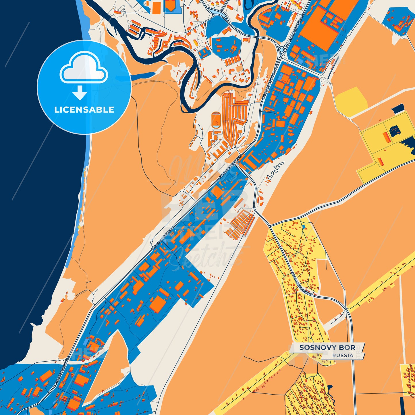 Canvas Print Template of Sosnovy Bor Street Map