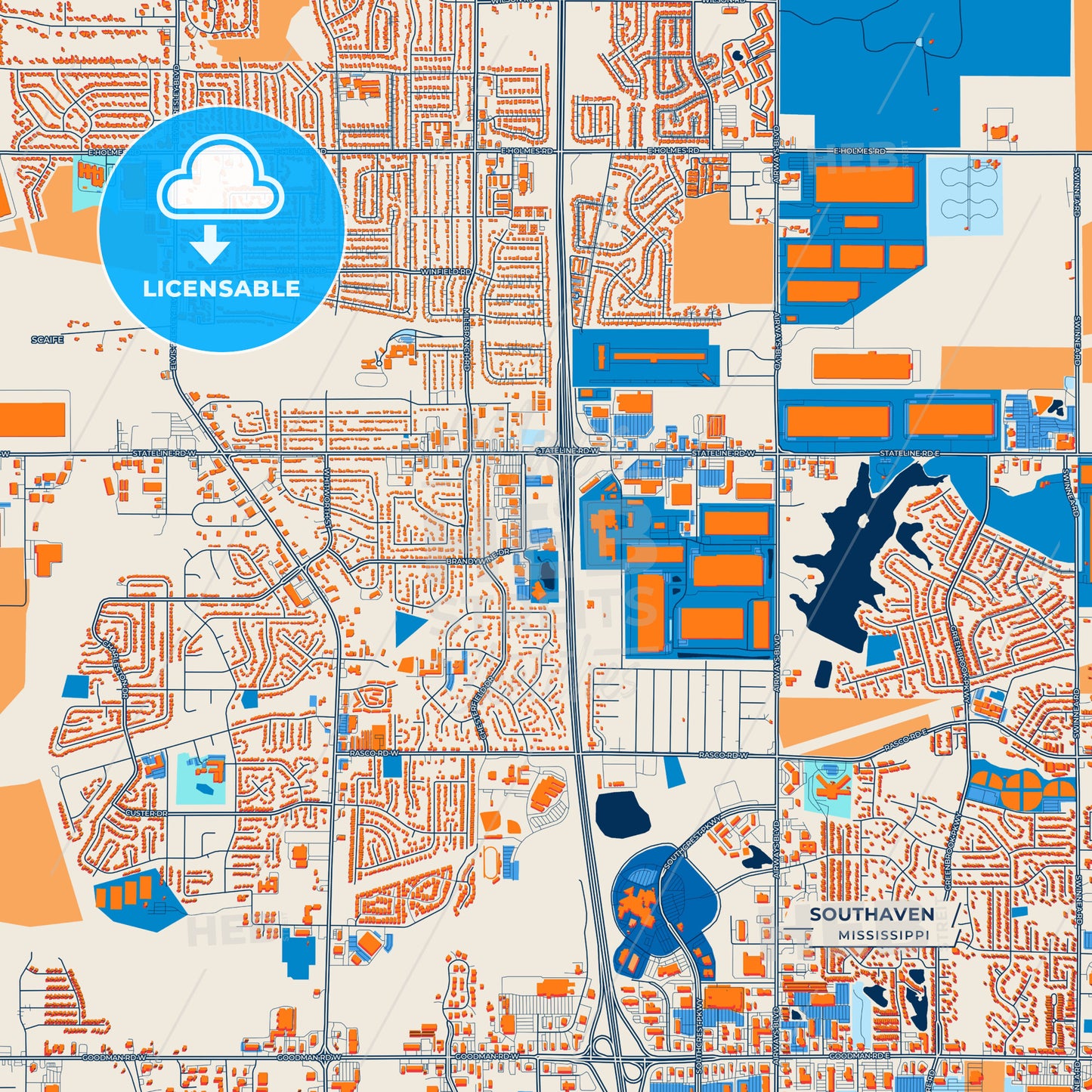 Canvas Print Template of Southaven Street Map