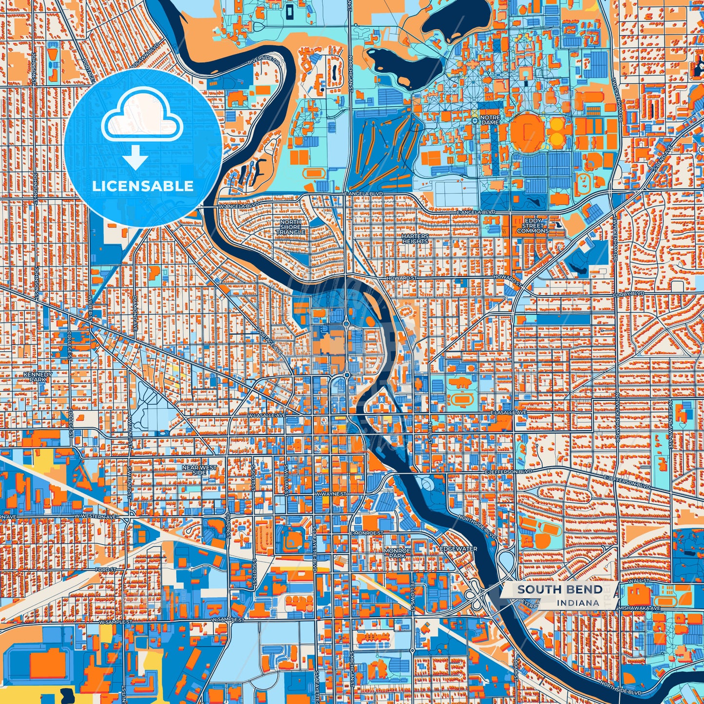 Canvas Print Template of South Bend Street Map