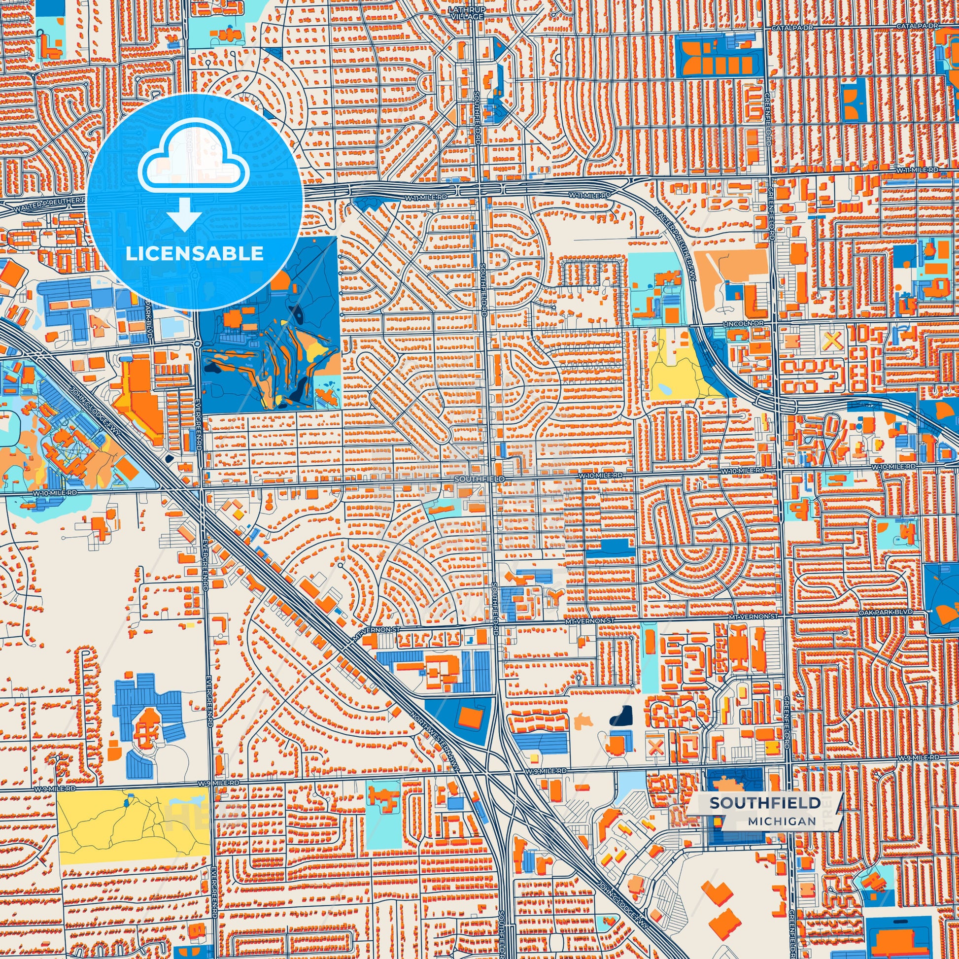 Canvas Print Template of Southfield Street Map